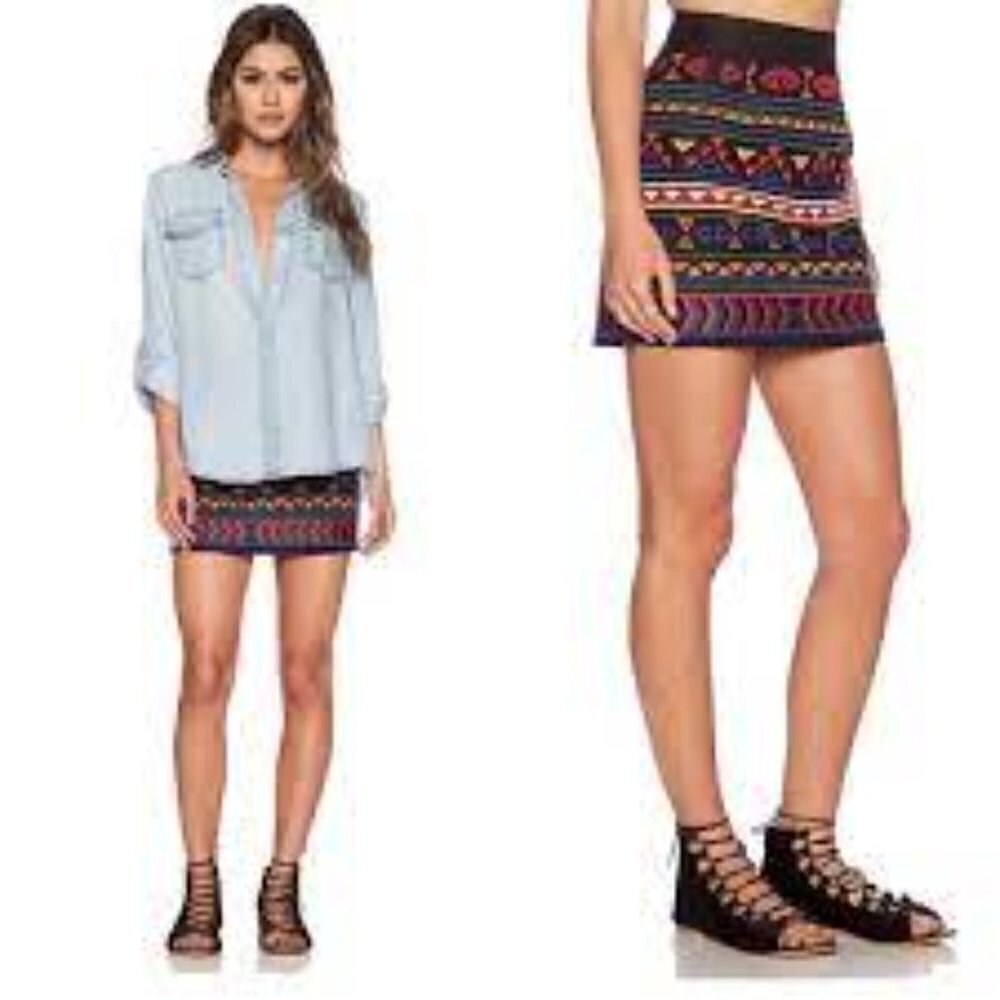 SAM EDELMAN Beaded & Embroidered Mini Skirt Women's size 8 Black Red Blue Green